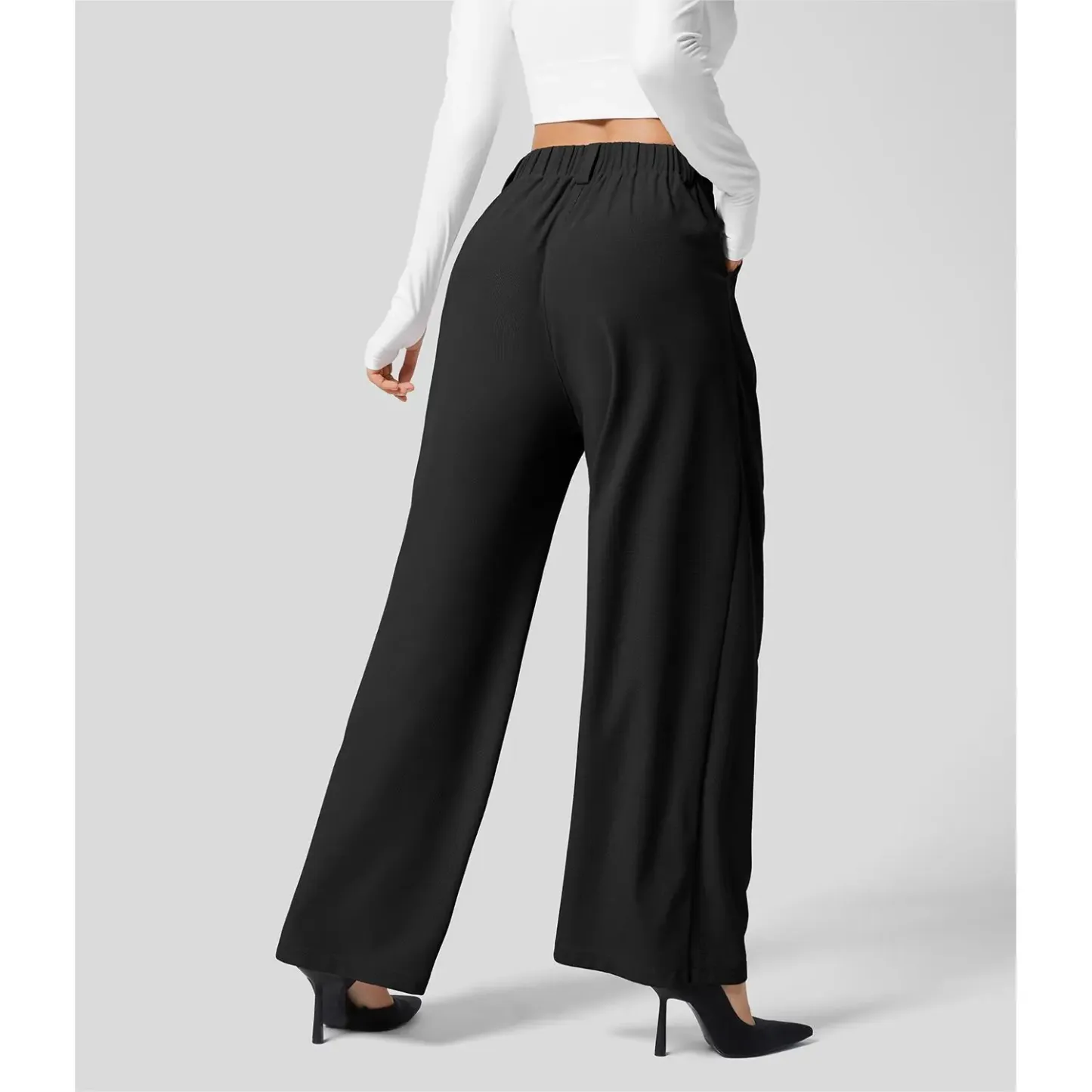 High Waisted Pocket Wide Leg Waffle Work Pants