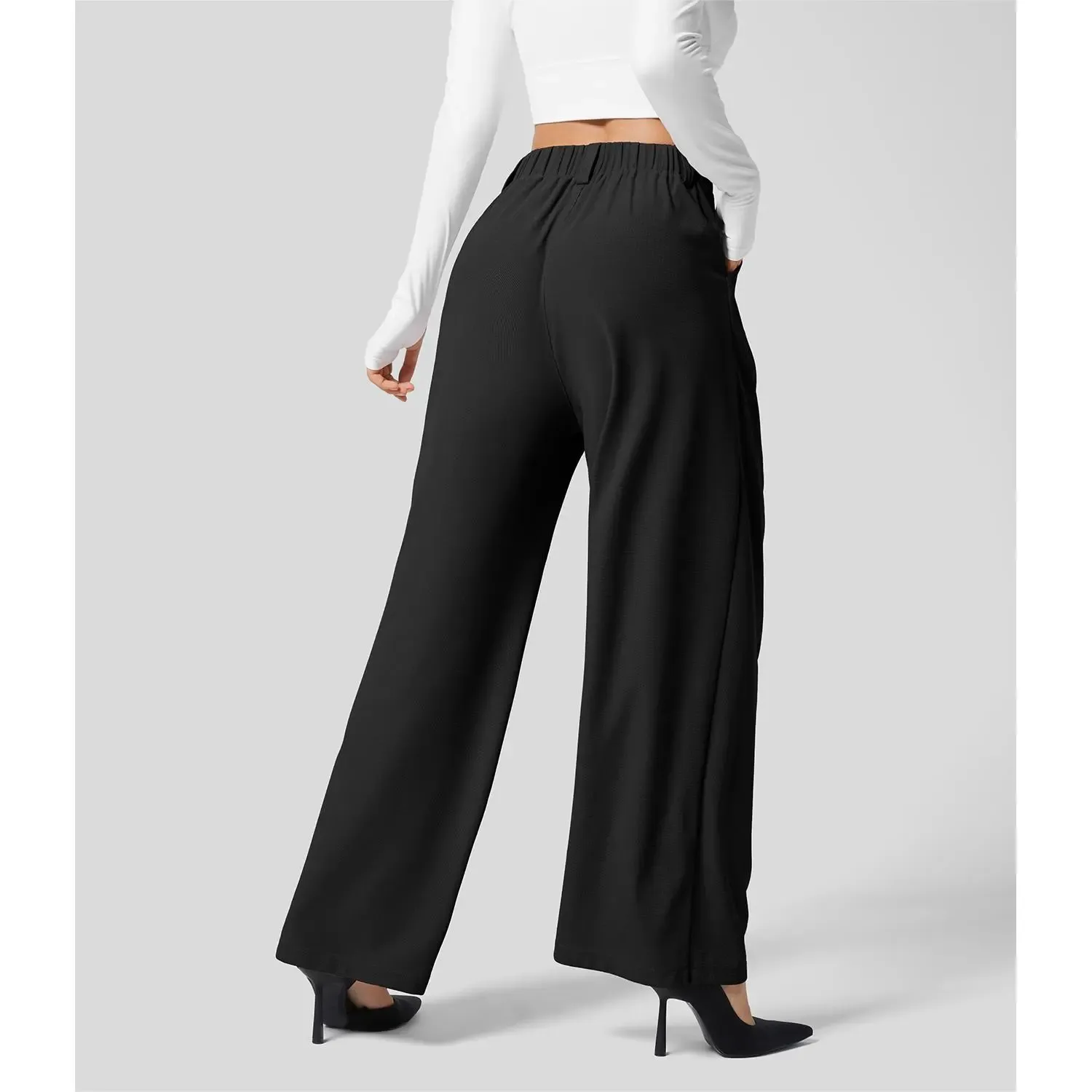 High Waisted Pocket Wide Leg Waffle Work Pants