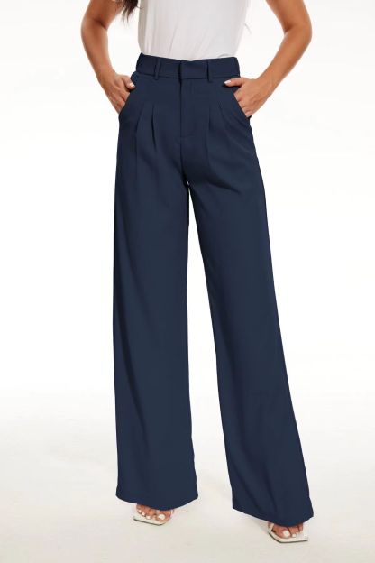 High Waisted Pocket Wide Leg Waffle Work Pants