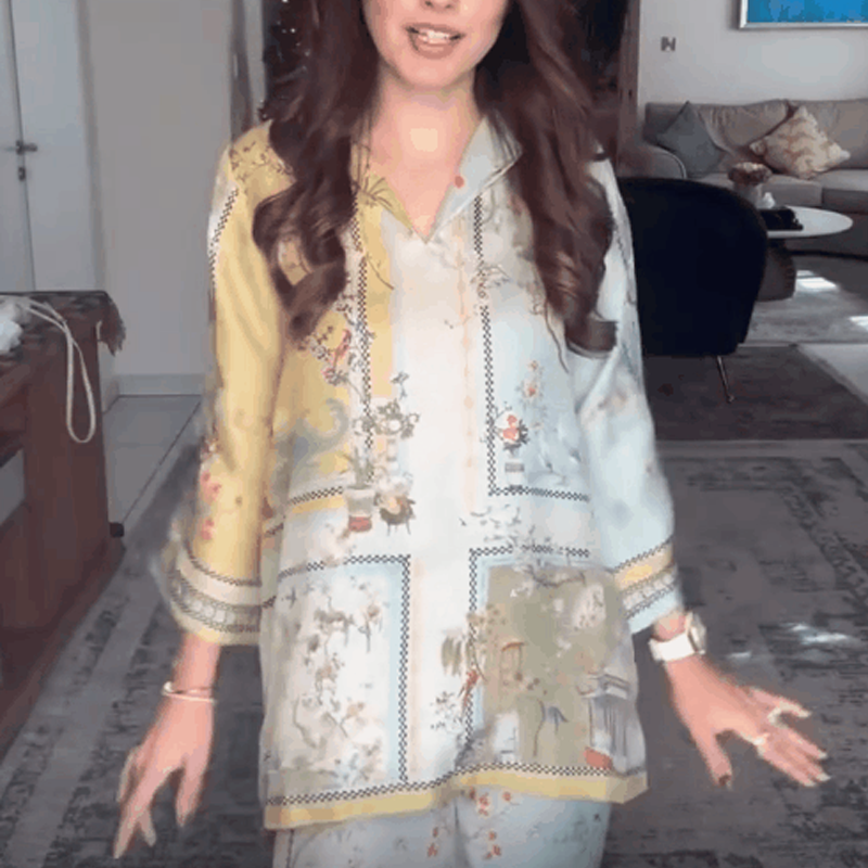 💚 Women’s Casual 2-Piece Set with Botanical Print & Flowy Trumpet Sleeves – Chic & Comfy 💚