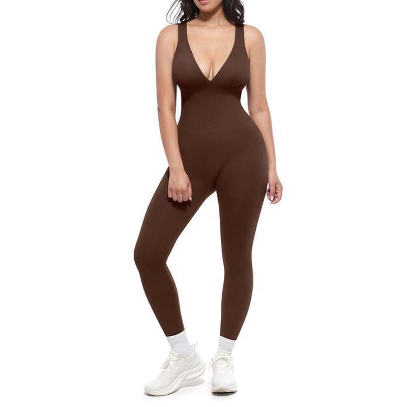 💞50K+ SOLD!🌸High-Stretch V-Neck Jumpsuit – All-day ease for fitness & beyond. Breathable, flexible & effortlessly chic. Your go-to for movement. 🧘‍♀️💫