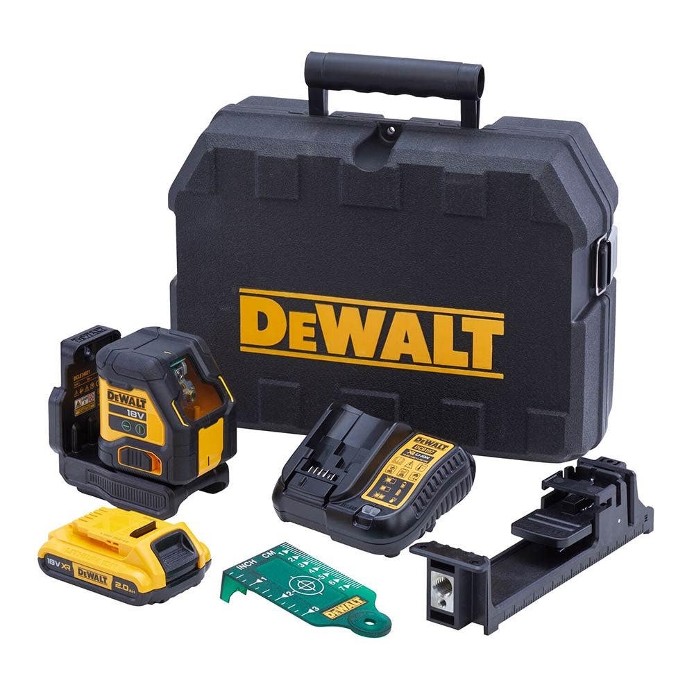 Zestaw kompaktowego zielonego lasera krzyżowego DEWALT 18 V XR DCLE34021D1-XE