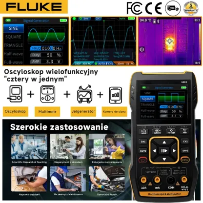 Multimetr Fluke 4 w 1 z generatorem sygnału i oscyloskopem z kamerą termowizyjną