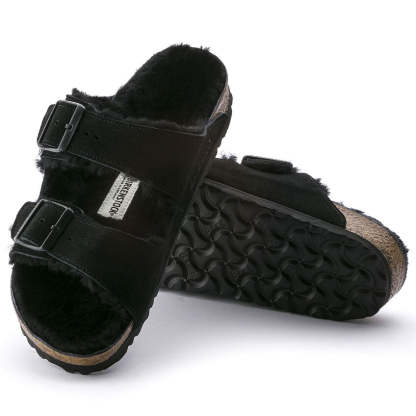 Birkenstock Unisex Arizona Shearling Zamsz Skóra - Czarny