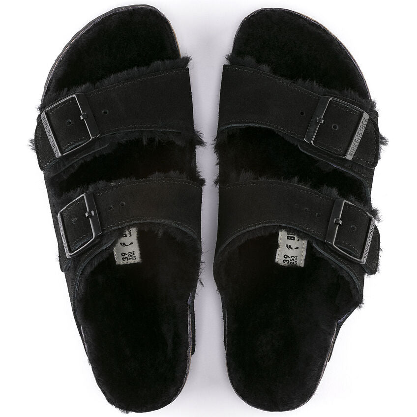 Birkenstock Unisex Arizona Shearling Zamsz Skóra - Czarny