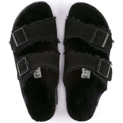 Birkenstock Unisex Arizona Shearling Zamsz Skóra - Czarny