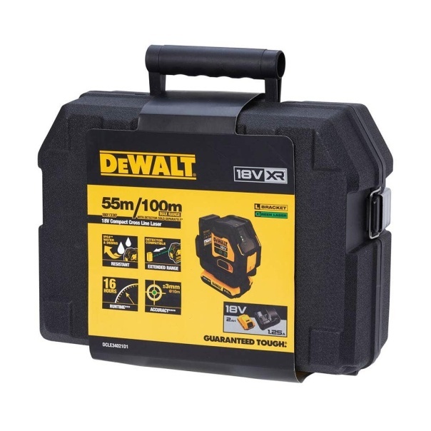 Zestaw kompaktowego zielonego lasera krzyżowego DEWALT 18 V XR DCLE34021D1-XE