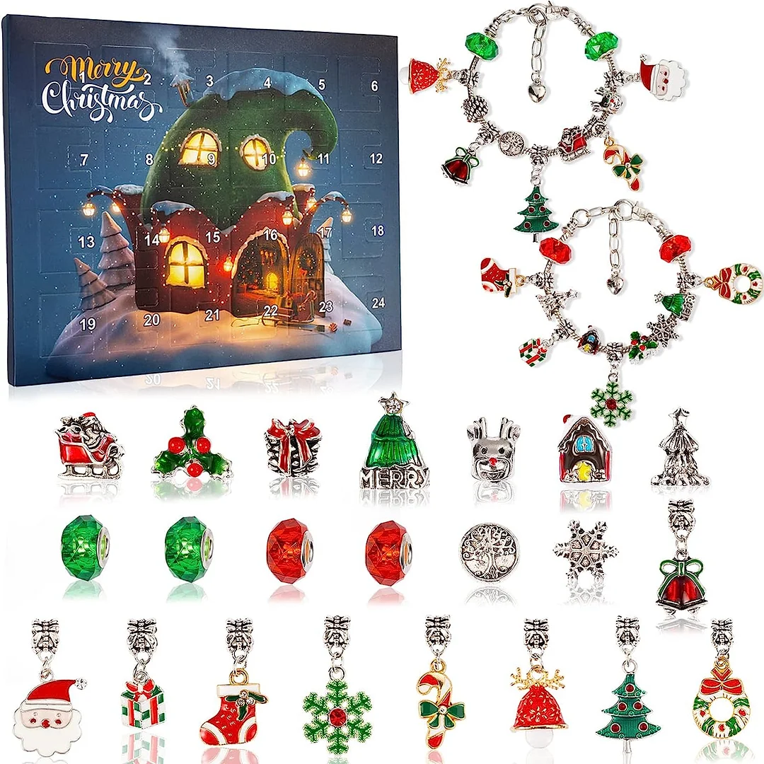 Christmas Advent Calendar Bracelets 2023 for Girls 24 Days Xmas Countdown Calendar DIY Jewelry Making Kit Gift