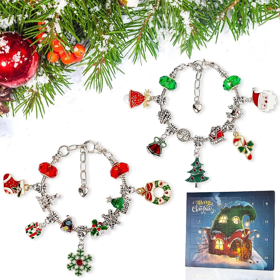 Christmas Advent Calendar Bracelets 2023 for Girls 24 Days Xmas Countdown Calendar DIY Jewelry Making Kit Gift
