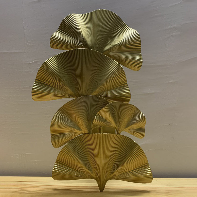 Modern Luxury Polished Brass Ginkgo Biloba 2-Light Wall Sconce Lamp For Hallway