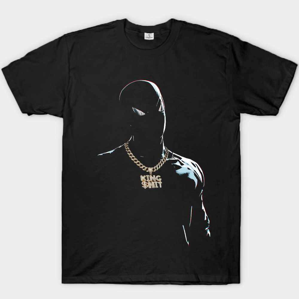 Marvel Spider-Man Print T-Shirt 3D Rhinestone-Encrusted Double-Row "KING" Pendant Necklace