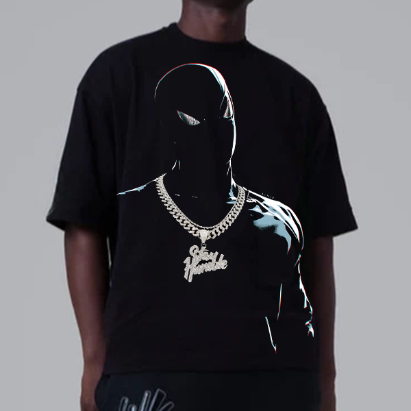 ]Marvel Spider-Man Print T-Shirt "Keep Humble" Letter Pendant Necklace