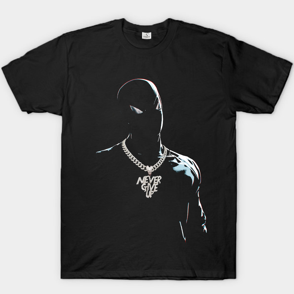 Marvel Spider-Man Print T-Shirt "Never Give Up" Full Diamond Cuban Chain Necklace