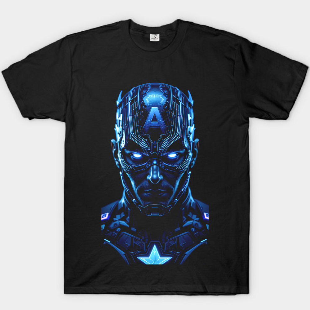 Marvel Captain America Cyber Mecha Blue Flame Helmet Print