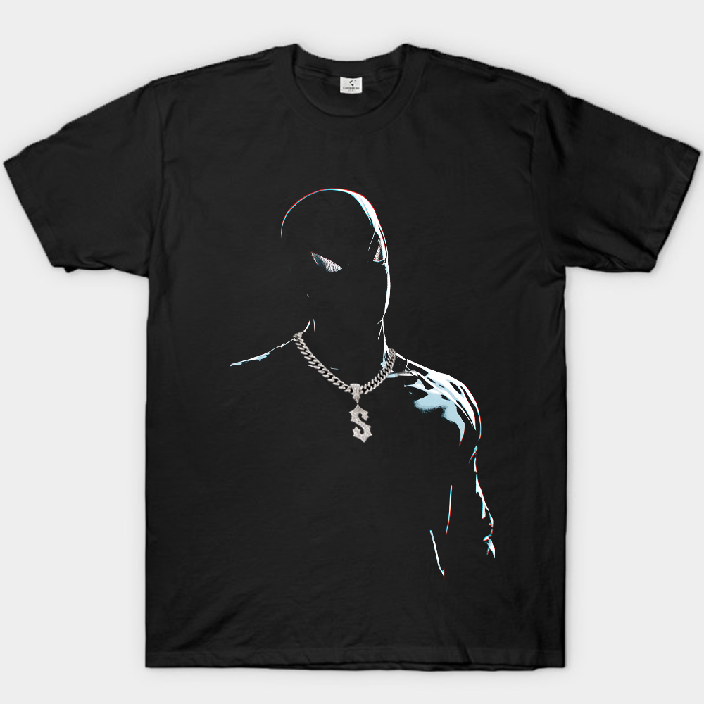 Marvel Spider-Man Print T-Shirt Miami Hip Hop Two-Piece Pendant Necklace