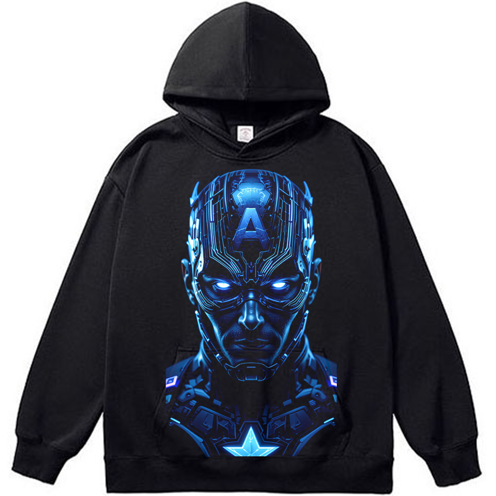 Marvel Captain America Cyber Mecha Blue Flame Helmet Print