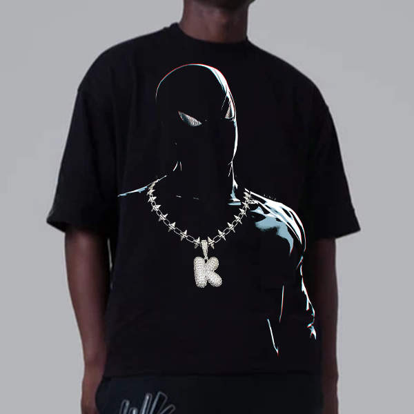 Marvel Spider-Man Print T-Shirt Zircon Letter Necklace