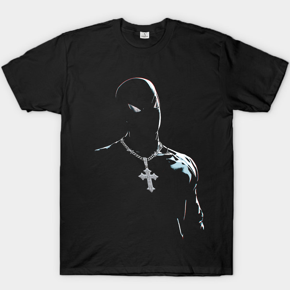 Marvel Spider-Man Print T-Shirt Diamond Thorn Cross Necklace