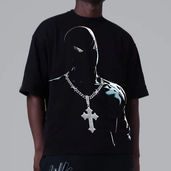 Marvel Spider-Man Print T-Shirt Diamond Thorn Cross Necklace