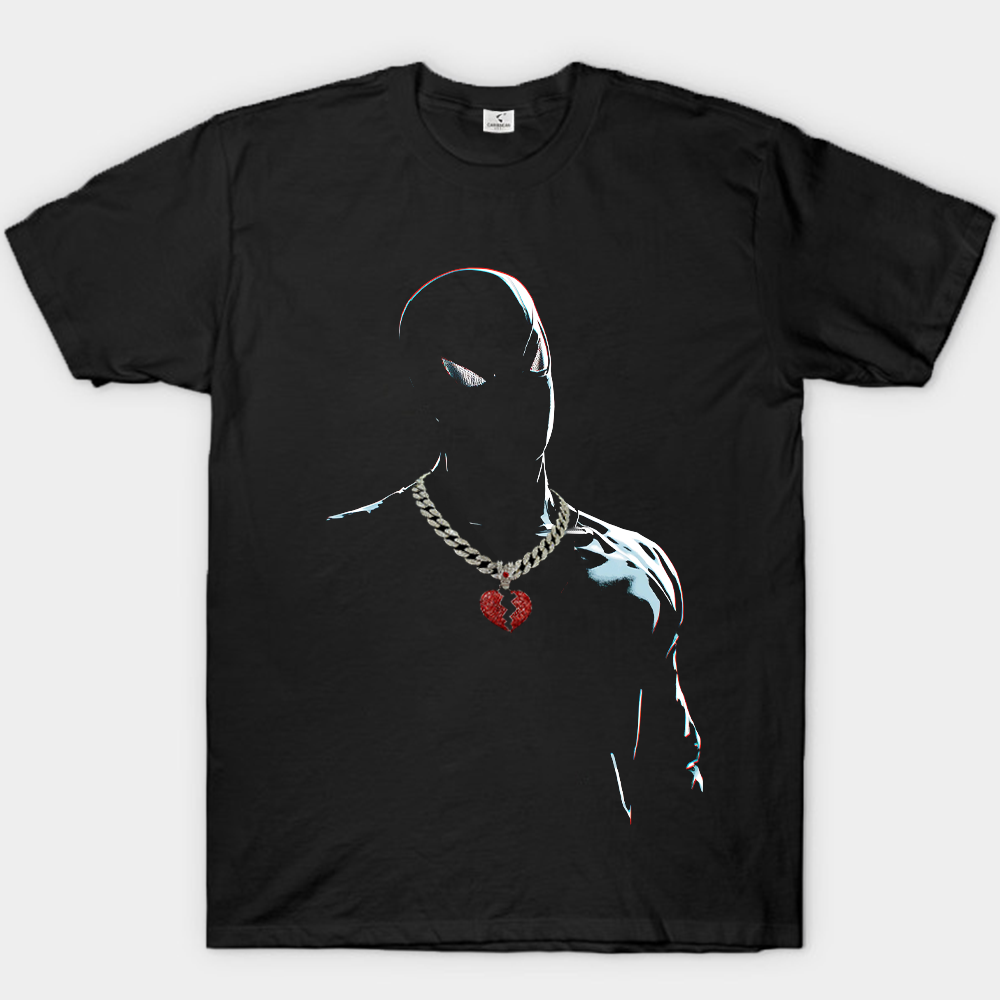 Marvel Spider-Man Print T-Shirt Rhinestone Heart Charm Necklace