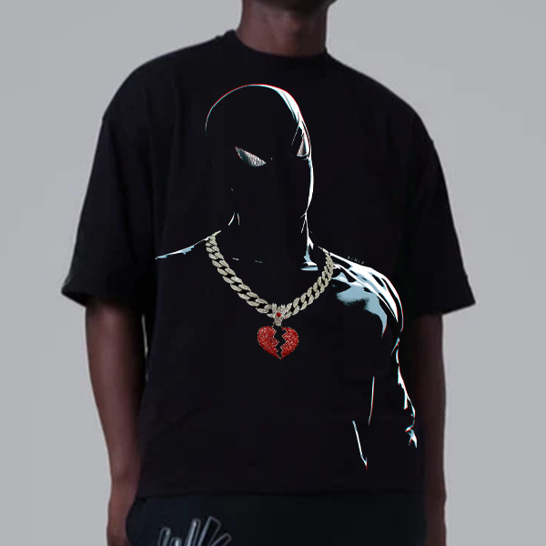 Marvel Spider-Man Print T-Shirt Rhinestone Heart Charm Necklace