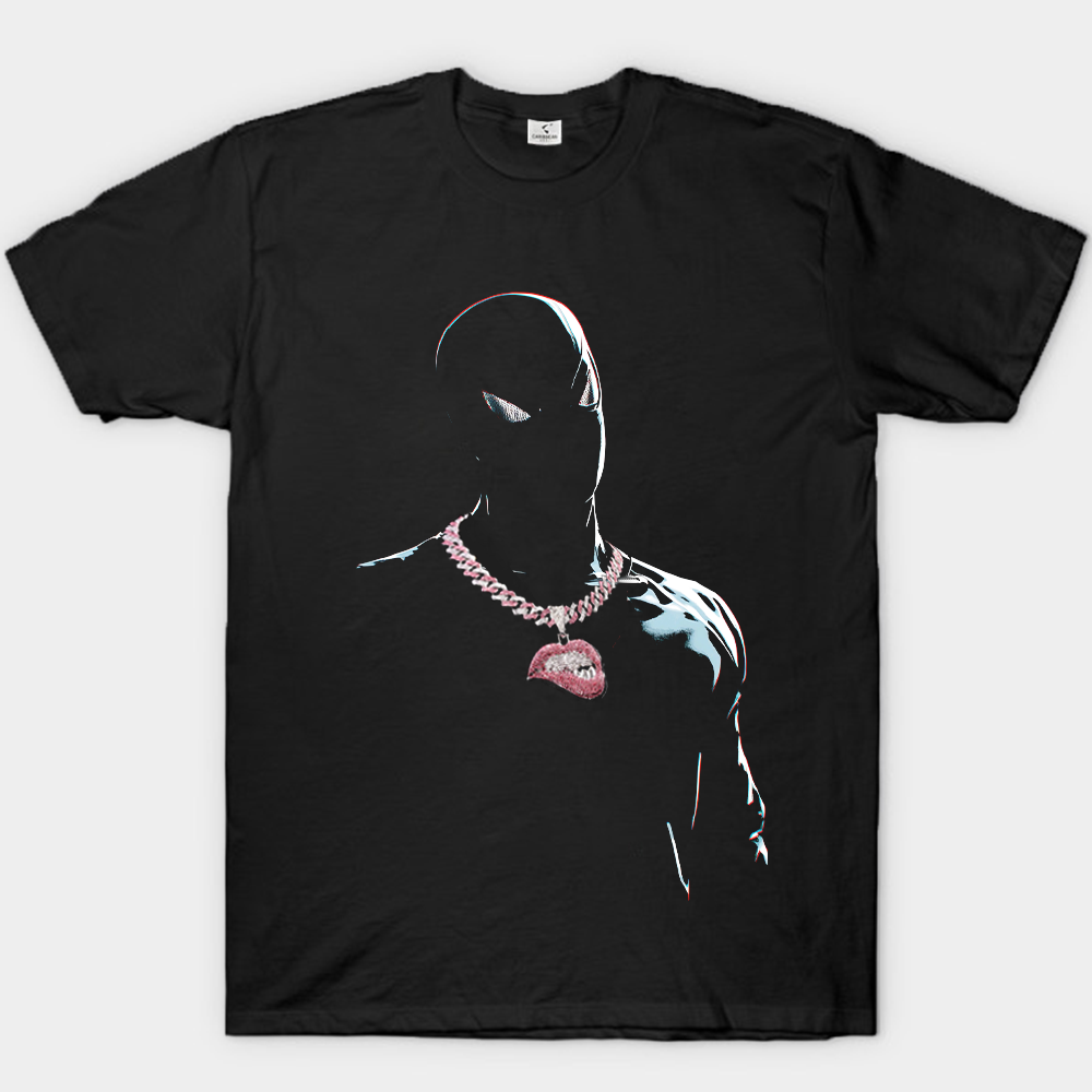 Marvel Spider-Man Print T-Shirt Pink Lip Diamond Pendant Cuban Chain