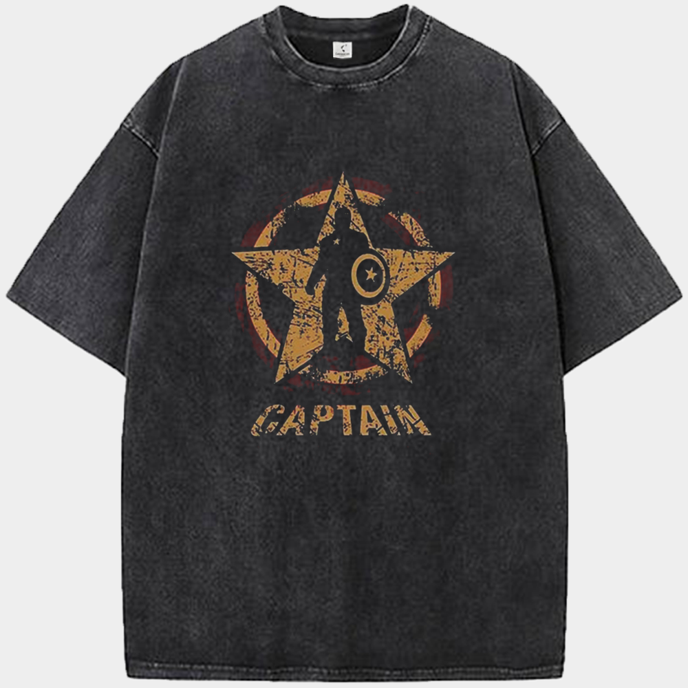 Marvel Captain America Vintage Distressed Star Shield Silhouette Print