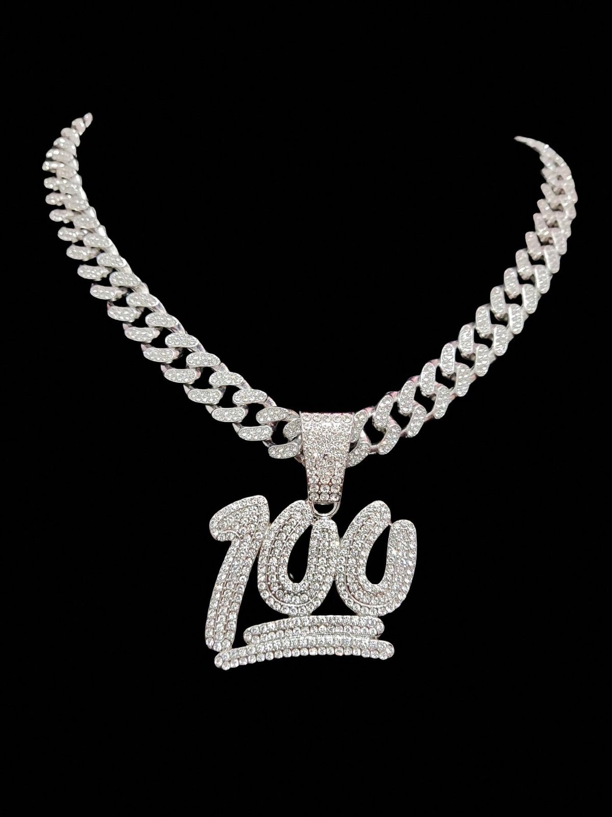 Marvel Spider-Man Print T-Shirt "100"Shaped Pendant & Miami Cuban Chain