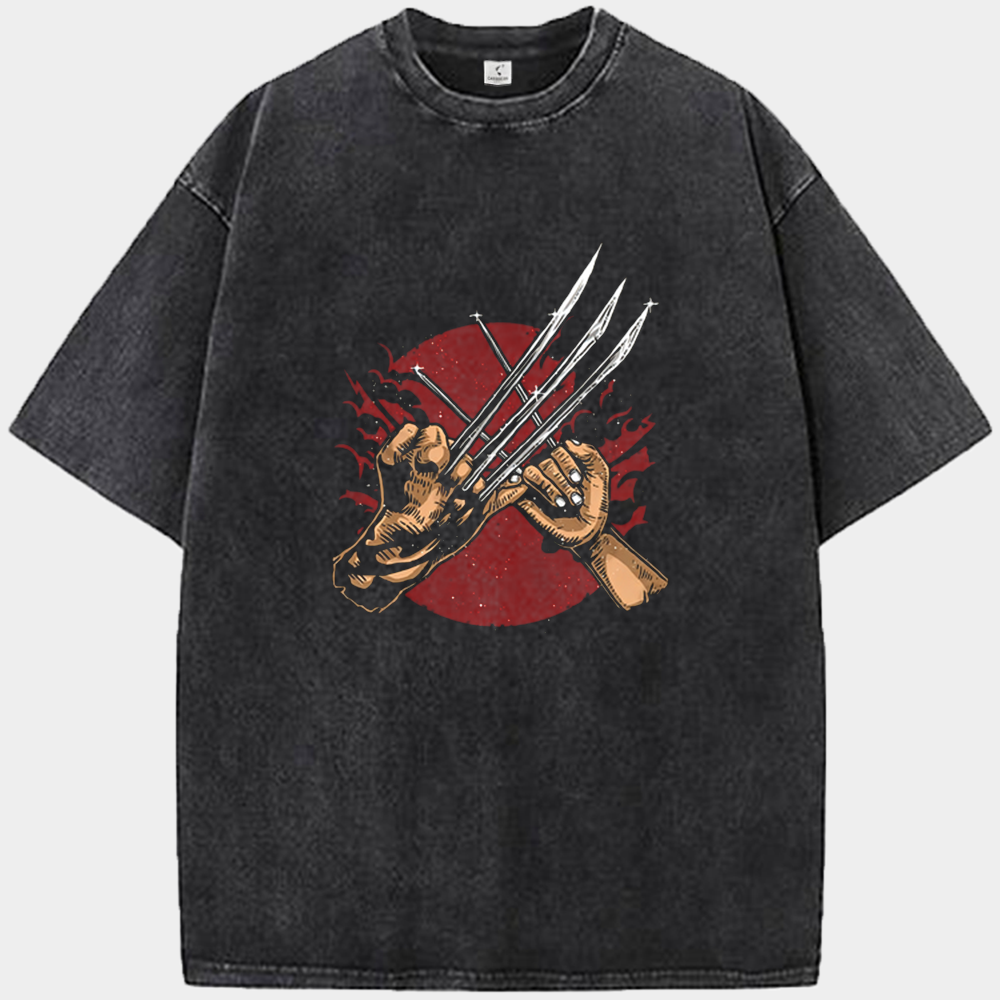 Marvel Wolverine Dual Claw Hands Red Background Print