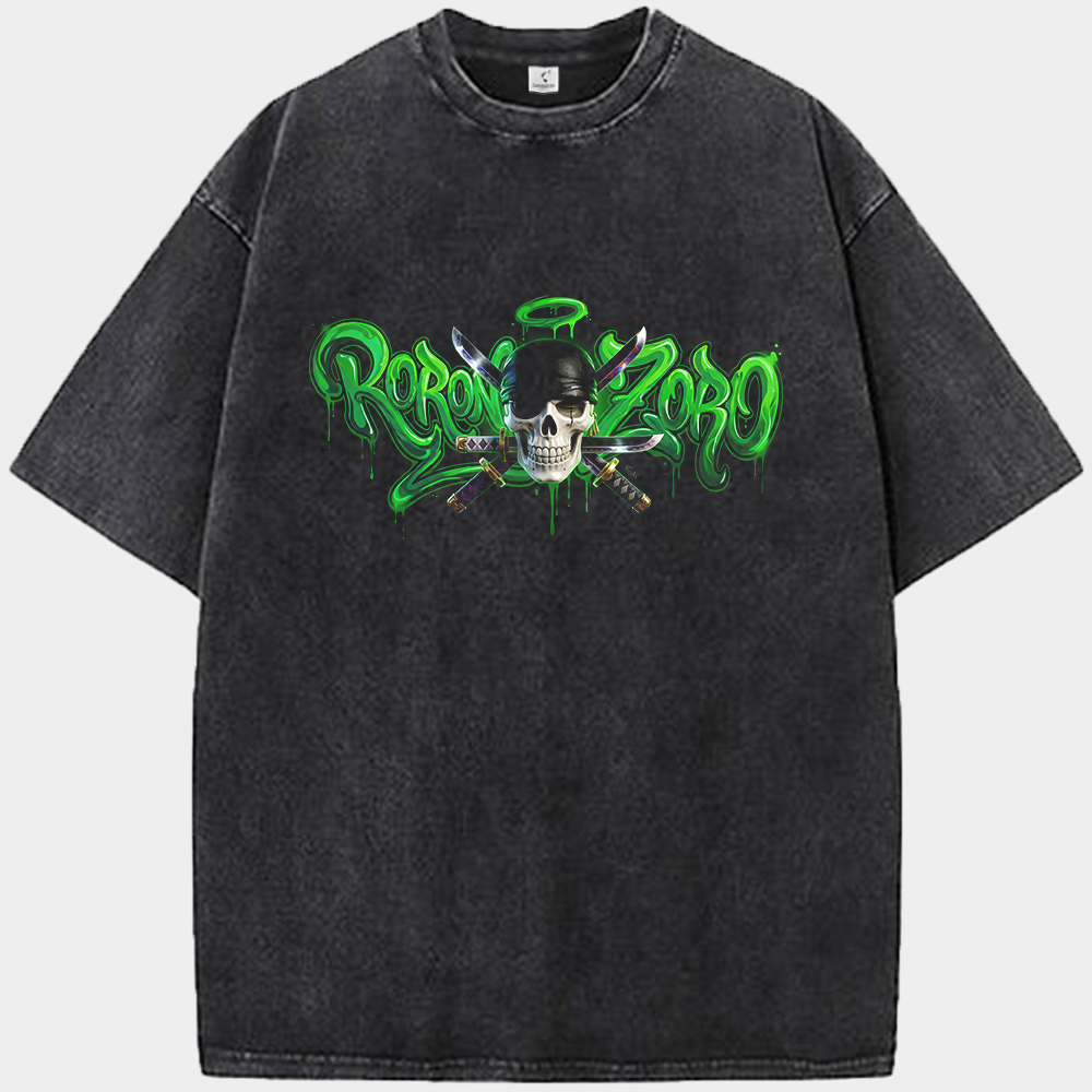 One Piece Roronoa Zoro Three-Sword Style Graffiti Skull Print