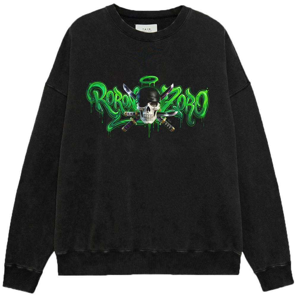 One Piece Roronoa Zoro Three-Sword Style Graffiti Skull Print