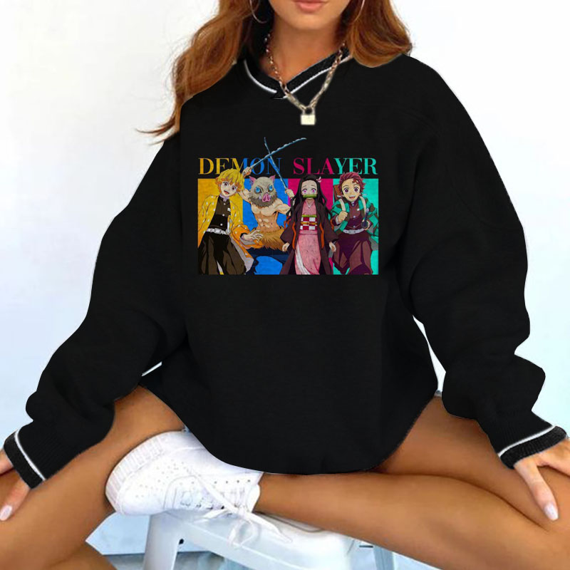 Demon Slayer Print Long Sleeve Retro Sweatshirt