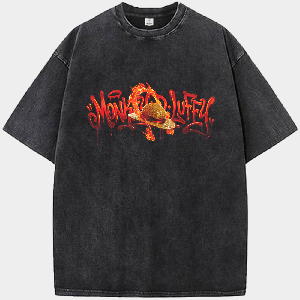 One Piece Monkey D. Luffy Straw Hat Graffiti Flame Print