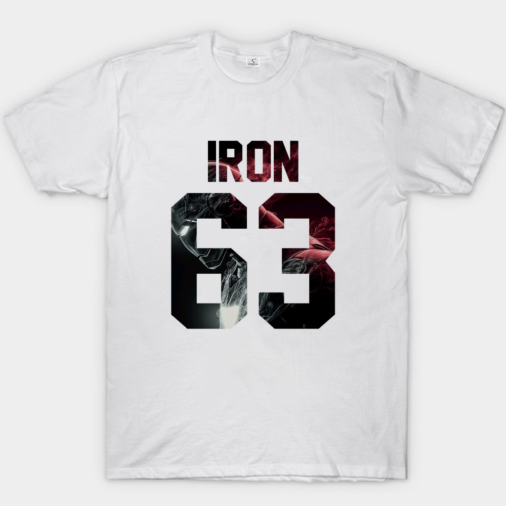 Marvel Iron Man "IRON 63" Smoke Texture Logo Print