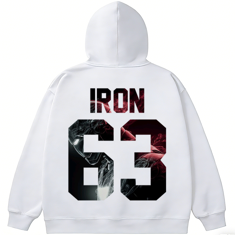 Marvel Iron Man "IRON 63" Smoke Texture Logo Print