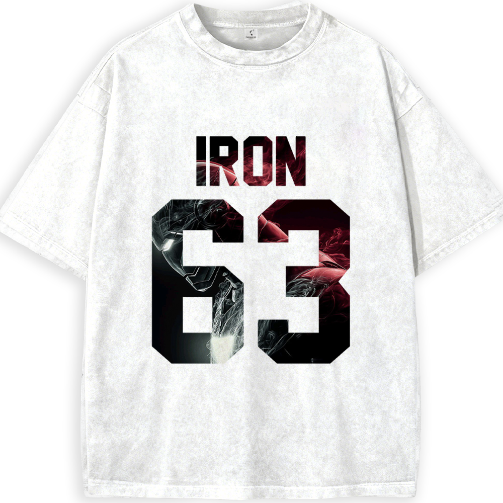 Marvel Iron Man "IRON 63" Smoke Texture Logo Print