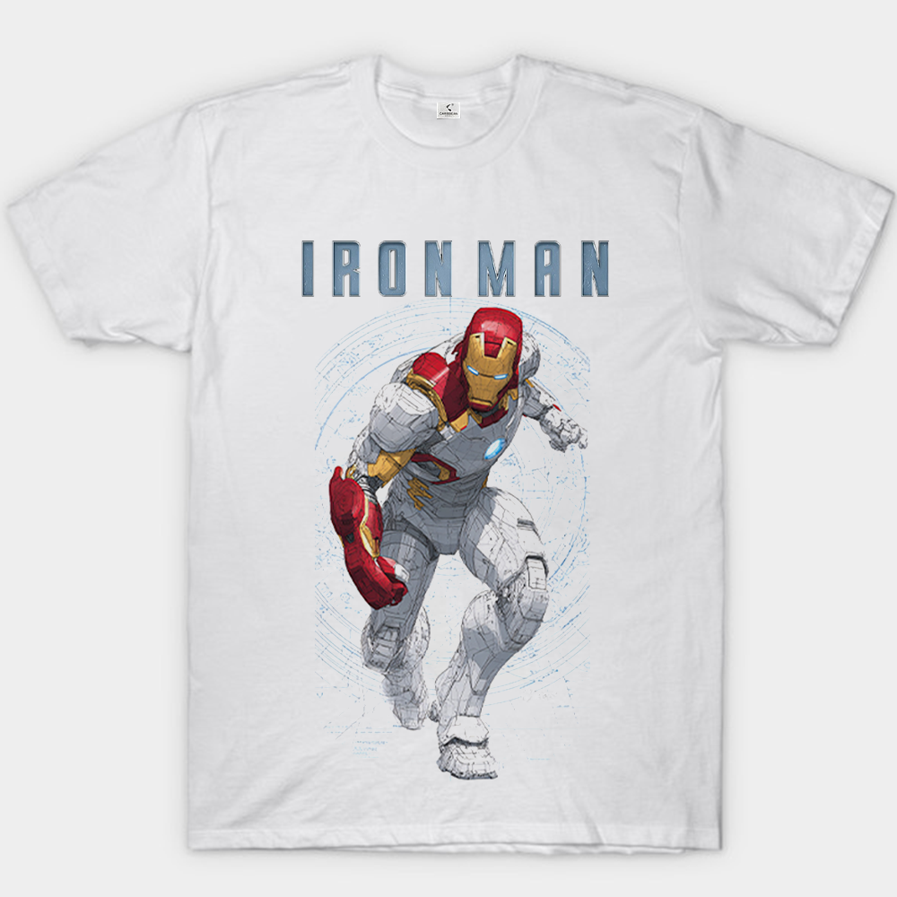 Marvel Iron Man White Armor Line Art Running Pose Print