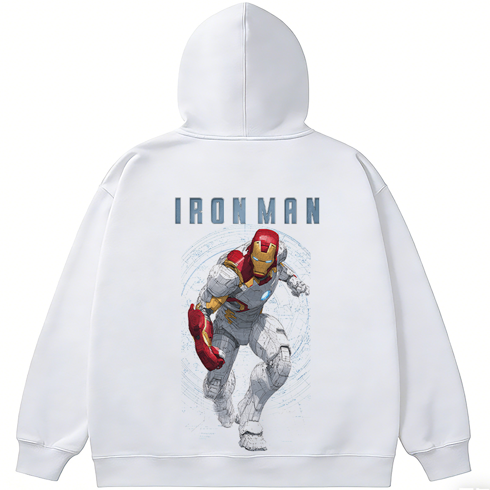 Marvel Iron Man White Armor Line Art Running Pose Print