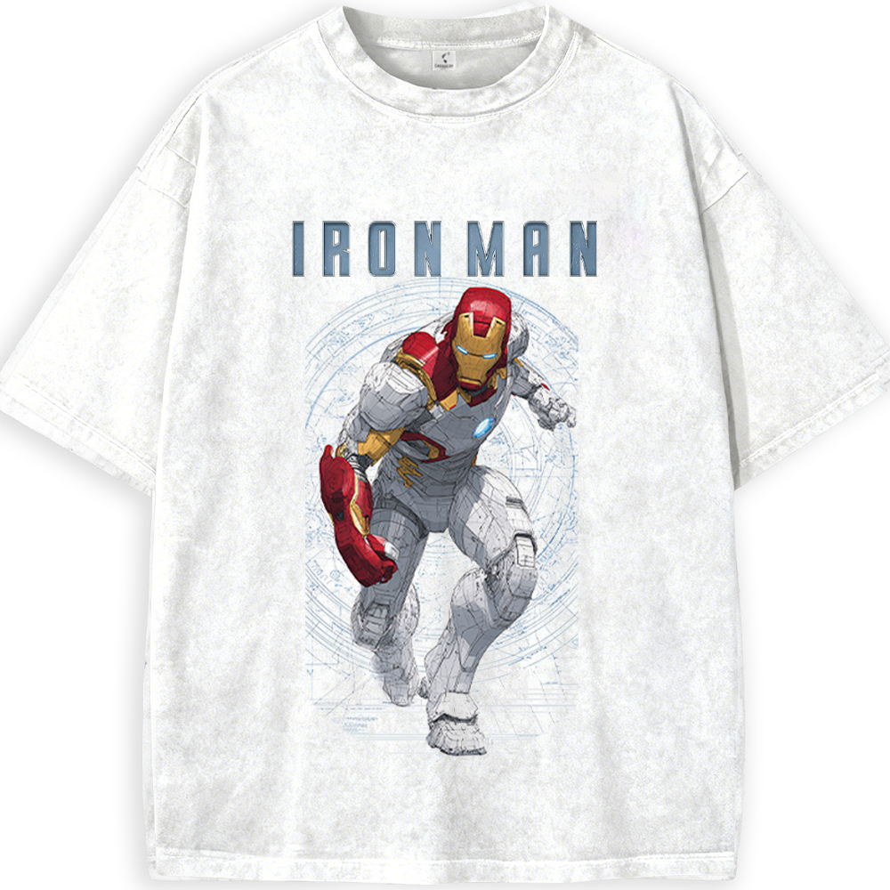 Marvel Iron Man White Armor Line Art Running Pose Print