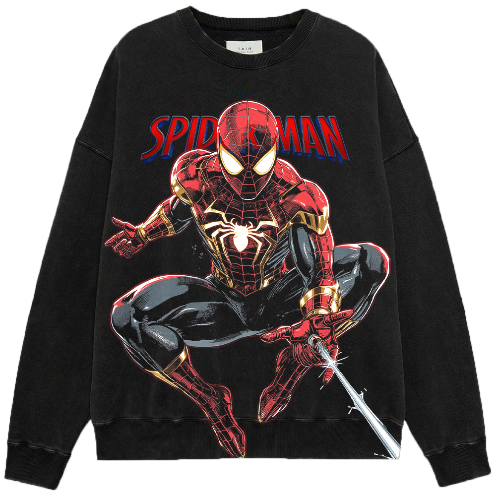 Marvel Spider-Man Red-Gold Iron Spider Web-Slinging Crouch Line Print