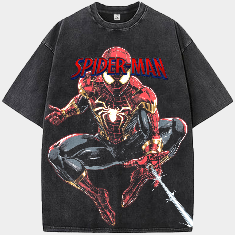 Marvel Spider-Man Red-Gold Iron Spider Web-Slinging Crouch Line Print