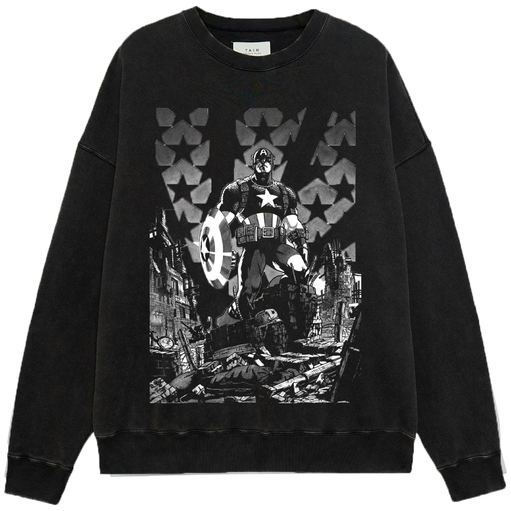 Marvel Captain America Ruined City Star-Spangled Monochrome Print