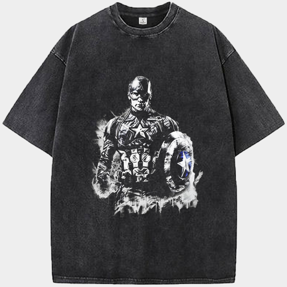 Marvel Captain America Monochrome Ink Splash Print