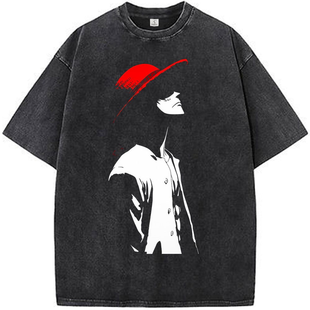 One Piece Luffy Red Hat Monochrome Print