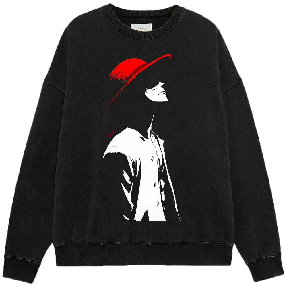 One Piece Luffy Red Hat Monochrome Print