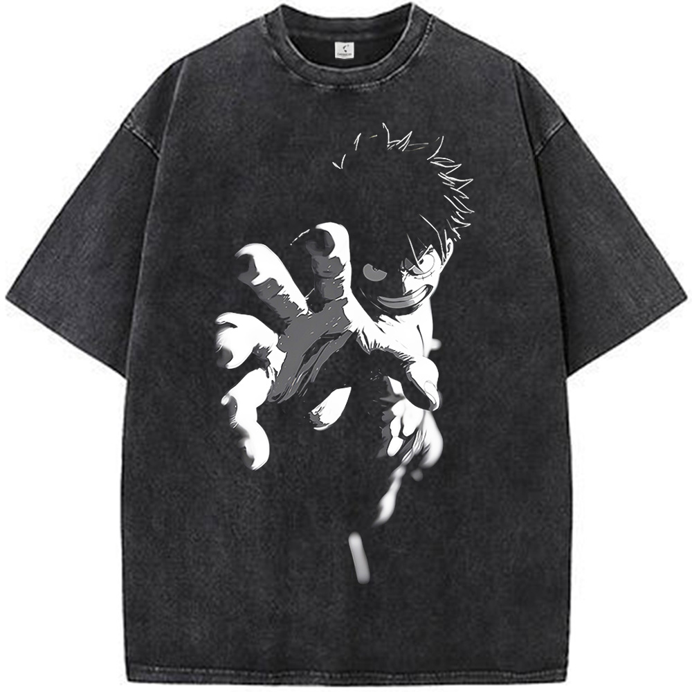 One Piece Luffy Monochrome with Red Detail Print