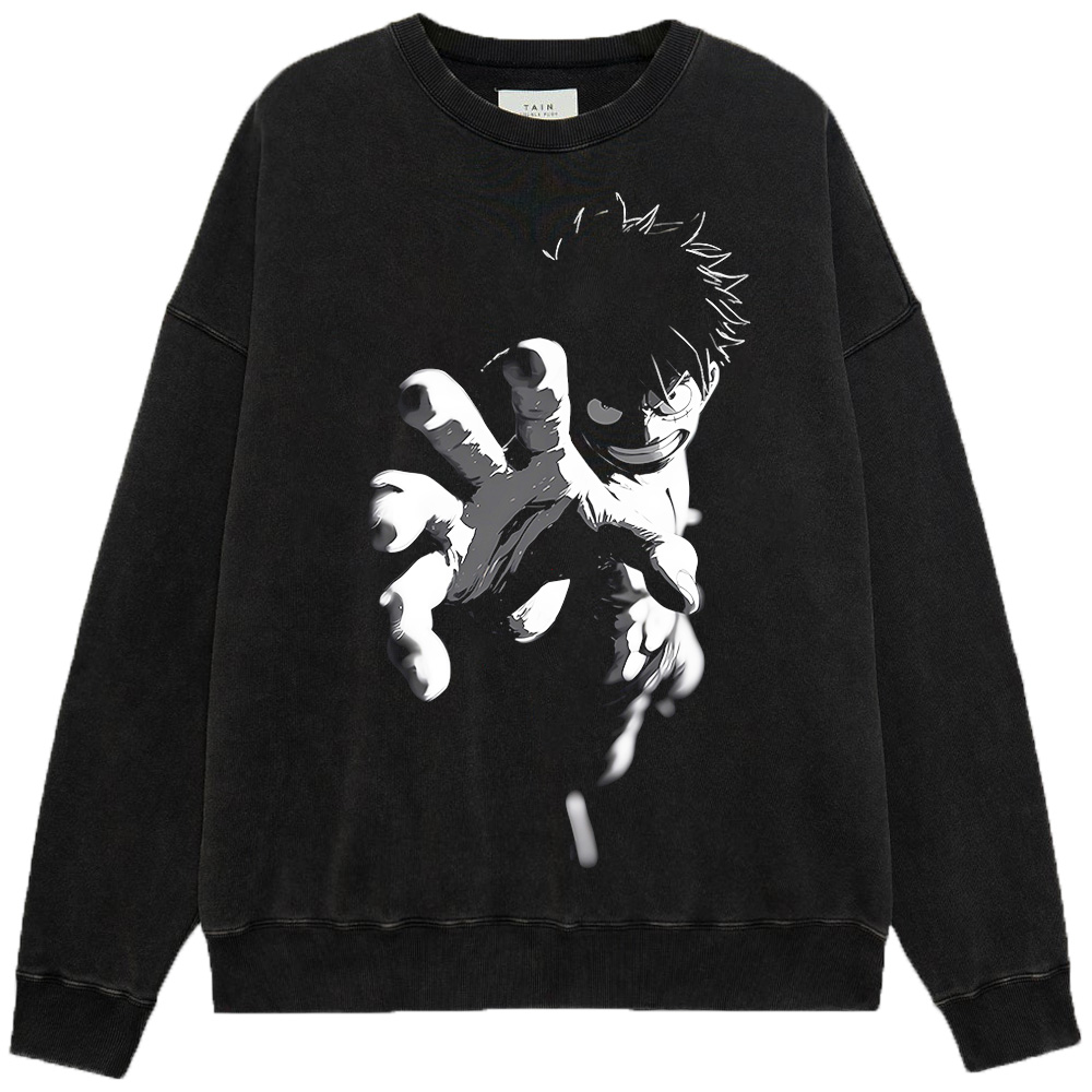 One Piece Luffy Monochrome with Red Detail Print