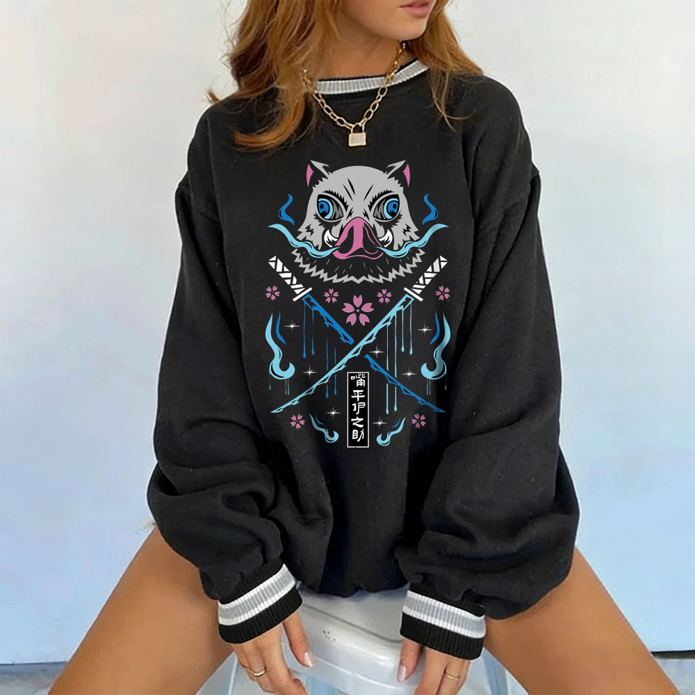 Demon Slayer Hashibira Inosuke Print Long Sleeve Retro Sweatshirt