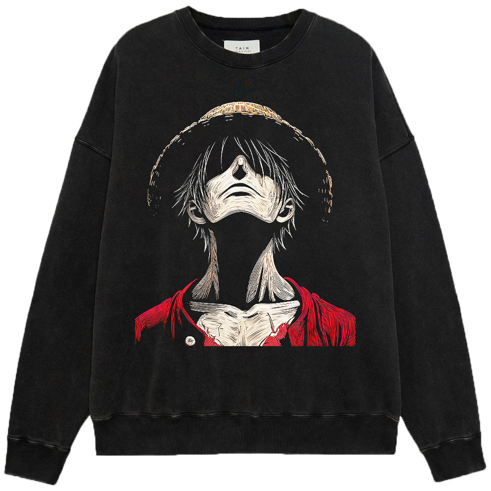 One Piece Luffy Line Art Dark Style Print