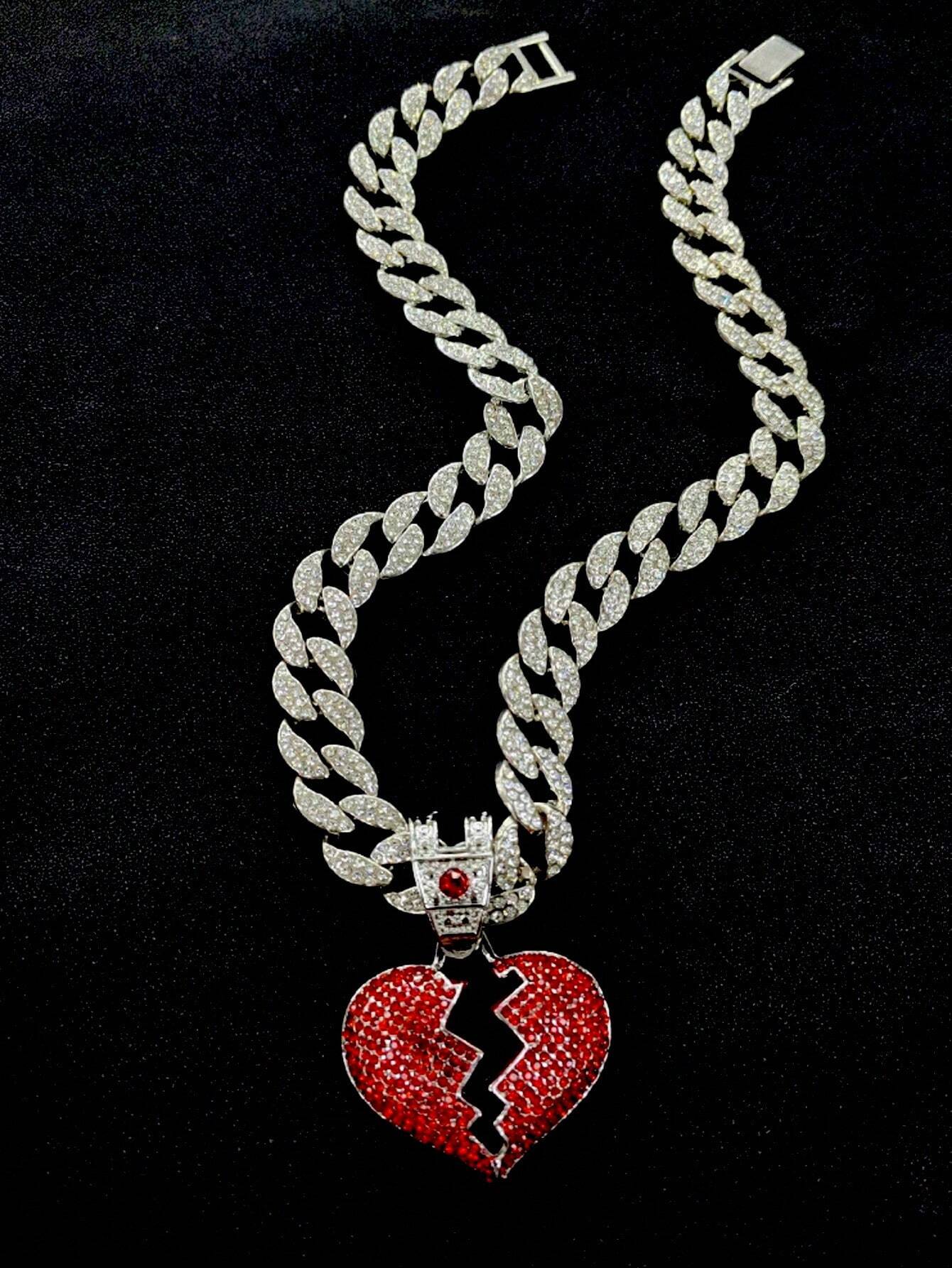 Marvel Spider-Man Print T-Shirt Rhinestone Heart Charm Necklace